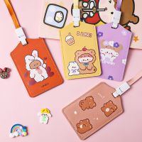 High Quality Credit Card ID Badge Holder Cute Cartoon Leather Bus Pass Case Cover Card Case Key Holder Ring Luggage Tag Trinket