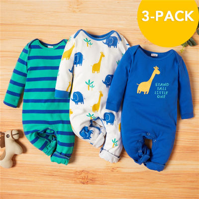 PatPat  New Arrival Autumn and Winter 3-pack Baby Giraffe Jumpsuits Sets Baby Boy and Girl Clothing one piece