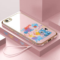 งูสำหรับ OPPO A59 F1S การ์ตูนฟรีสายคล้องสติทช์บ้าเคลือบเคสโทรศัพท์ปลอกลวดลายขอบสี่เหลี่ยมเคสโทรศัพท์นุ่มชุบหรูหรา