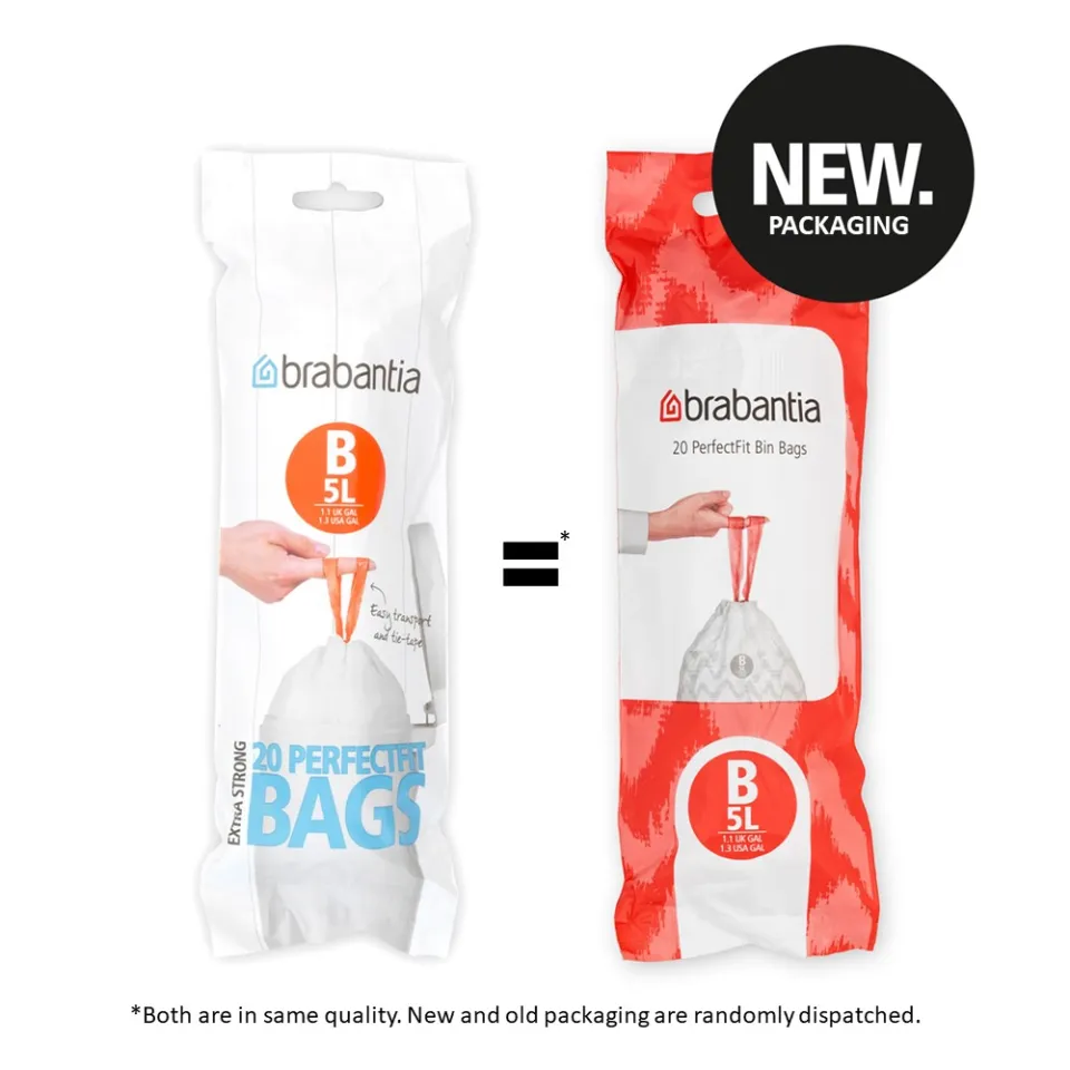 Brabantia PerfectFit Trash Bags (Size B/1.3 Gal) Thick Plastic