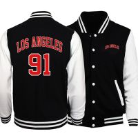 Los Angeles Alphabet 91 Printed Baseball Uniform Jacket Men Fashion Hip Hop Clothing Fleece Warm Sportswear M-5XL Oversized Coat