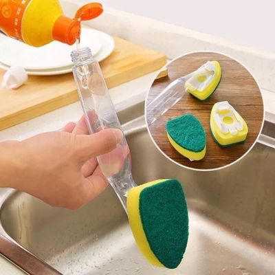 【hot】 Dish Washing Cleaning Dispenser Handle Refillable Bowls Sponge Organizer Accessories