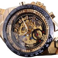 ZZOOI 2023 WINNER Men Gold Watches Stainless Steel Band Automatic Mechanical Watch Male Skeleton Wristwatch Luxury Brand Sports Desig