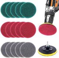 17Pcs 4 Inch Drill Power Brush Scrubber Scouring Pads Cleaning Kit with 100mm Disc Pad Holder for Bathroom Kitchen Cleaning