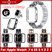 เคสกันรอยหน้าปัดนาฬิกา + Bling สาย for Apple Watch Series 7 SE 6 5 4 3 สาย band 40mm 44mm 41mm 45mm 38mm 42mm 40mm Diamond Metal strap Quick Release Watchband Bracelet Belt Wriststrap