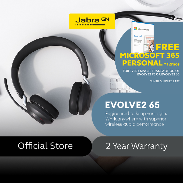 Jabra Evolve2 65 MS Stereo Headset With Link 380 USBC Wireless Adapter