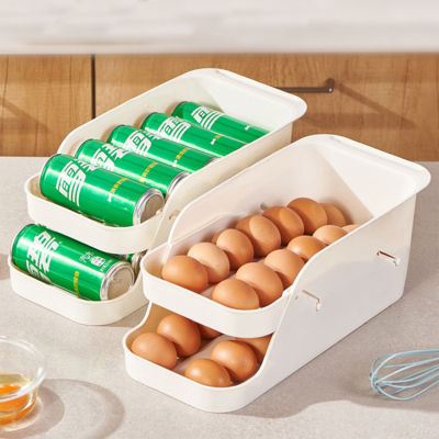 ชั้นวางไข่อัตโนมัติสำหรับห้องครัวแบบพับเก็บได้ตู้ตะกร้าไข่กล่องจัดเก็บที่แยกไข่ในตู้เย็น