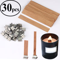 30Pcs เทียนไม้ Wick สำหรับ DIY เทียนพาราฟิน Jar ชุดเทียน Core พร้อมฐานคลิป Handmade eless เทียน Wick Cores