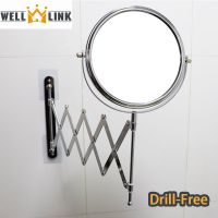 Wall Mounted Makeup Mirror Bathroom 1X2X Magnifying Vanity Double-Sided Cosmetic Extendable Arm Shaving Mirror No Drilling