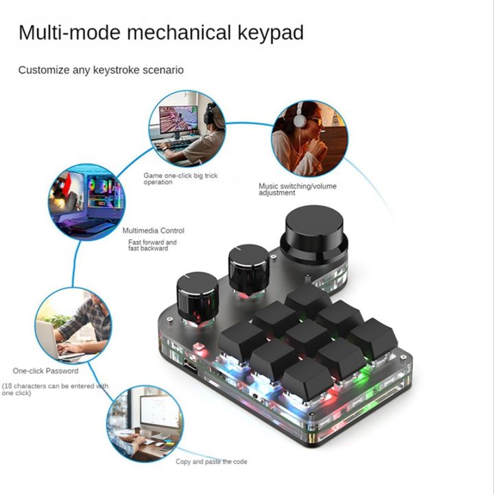 macro-custom-keyboard-hot-swap-mini-9-keys-3-knob-rgb-program-18-characters-mechanical-keyboard-red-switch-wired-black