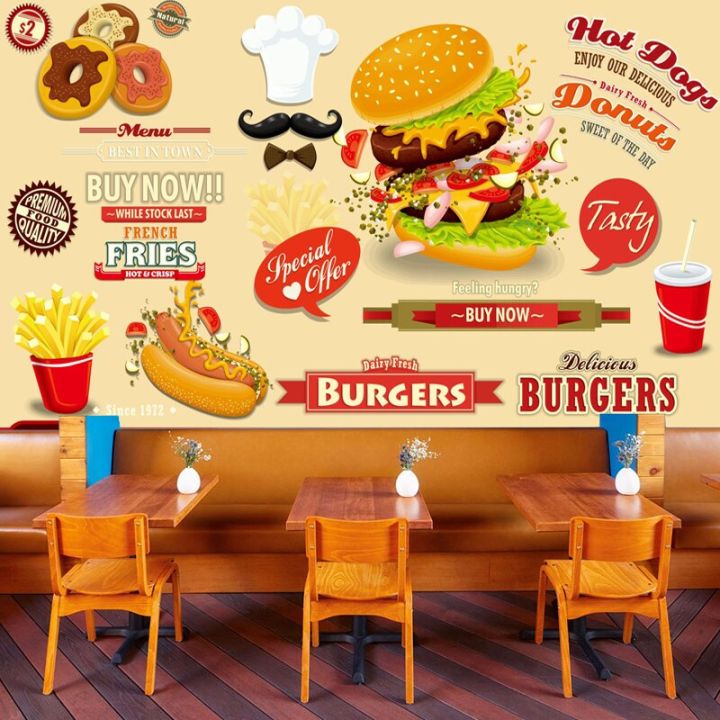 ร้านเบอร์เกอร์3d-ออกแบบเองร้านพิซซ่าอาหารง่ายๆสติ๊กเกอร์ตกแต่งผนังสแน็กบาร์ไก่ทอดร้านอาหารตะวันตกร้านชานมวอลล์เปเปอร์
