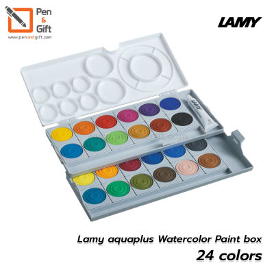 Lamy aquaplus Watercolor Paint box, Opaque standard colors, 24 colors, opaque white, 13 mixing areas – ชุดสีน้ำแบบตลับ ชนิดก้อน ลามี่ อควาพลัส 24 สี พร้อมจานสี จิตรกรน้อย สีน้ำ แบบเม็ด อัดเม็ด วาดรูป ระบายสี จิตรกร ศิลปะ [Penandgift]