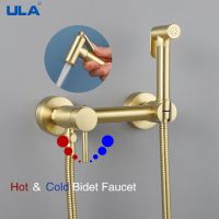ULA Brass Bidet Faucet Gold Toilet Faucet Handheld Toilet Bidet Sprayer Hygienic Shower Hot Cold Water Mixer Shower Head