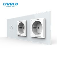 【CW】 Livolo EU Standard New Power Socket AC 220 250VCrystal Glass Outlet Panel 2Gang Wall Sockets with Touch Switchno logo