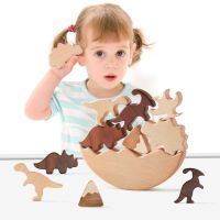 1Set Wooden Toys Cartoon Dinosaur Shape Stacking Toy Building Blocks 3D Wooden Moon Balance Blocks Games Educational Toys