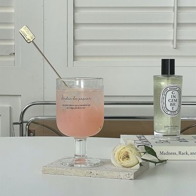 【CW】◐  1 Piece 280ml Short Stemmed Glass Goblet with French Letters Prints Wine Iced Juice Cup Table