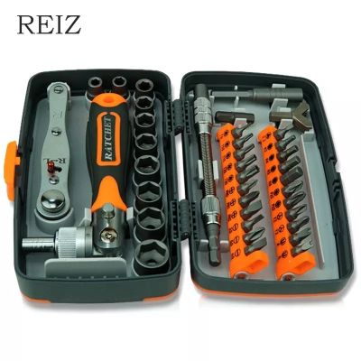 REIZ Precision Ratchet Screwdriver 38 Pcs Set CR-V Bits With Universal Wrench 180 Degree Adjustable Handle Repair Hand Tools