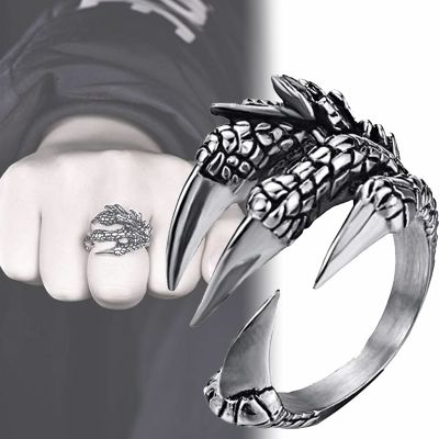 Goth Punk Stainless Steel Dragon Claw Halloween Skull Ring Hot Selling Men Domineering Opening Rock Animal Creative Jewelry Gift