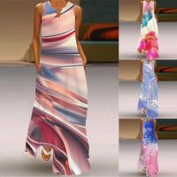 COD DSFGRDGHHHHH Color Printed Vintage Long Maxi Dress Casual V-neck Sleeveless A-line Loose Summer Bohemian Beach Party Dress