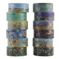 12Pcs Gold Foil Washi Tape Set Journal Supplies Masking Tape Oil Painting Decorative Adhesive Tape Diary Scrapbooking Washitape Drawing Painting Suppl