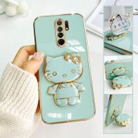 For Xiaomi Redmi 9 Mobile Phone Case Fashion Temperament Plating TPU Advanced Rotary Stand Makeup Mirror Hello Kitty Folding Mirror Stand Net Red New Couple Gift Soft Touch Anti slip Anti fall Protective Case