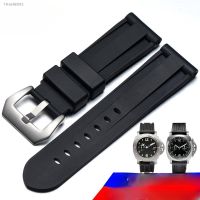 ❄ Soft Rubber Waterproof Strap for Panerai Luminor Series Pam00112 Red Orange White 24mm Mens Stainless Steel Buckle Watchband