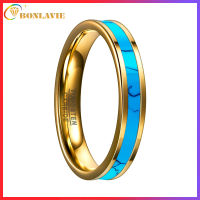 BONLAVIE 4MM Tungsten Carbide Ring Gold Plated Finish Turquoise inlaid High Polished Comfor Fit Design Size 5-14 Women Men Fashion Ring