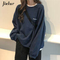 Jielur 2021 New Kpop Letter Hoody Fashion Korean Thin Chic Womens Sweatshirts Cool Navy Blue Gray Hoodies for Women M-XXL