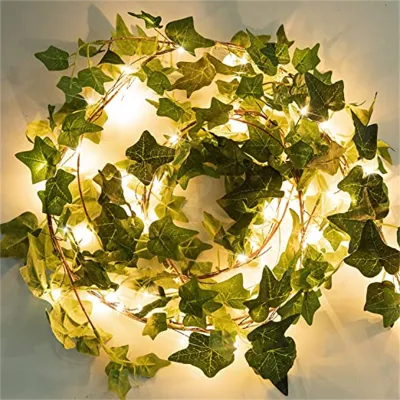 Solar Ivy String Lights LED Green Leaf Garland Lamp DIY Hanging Garden Floodlights for Home Wedding Party Living Room Decoration