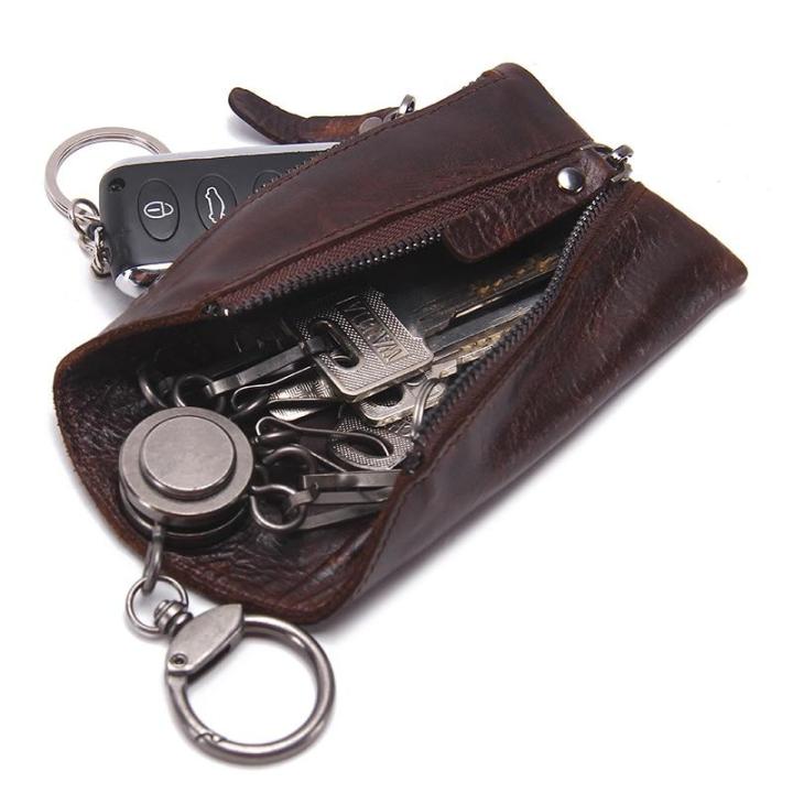 กระเป๋าใส่กุญแจหนังแท้สำหรับผู้ชายที่ใส่กุญแจรถมีซิปเคสแท้คุณภาพดีเยี่ยมที่เก็บกุญแจแม่บ้านชาย
