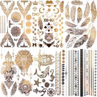 hot！【DT】○☄℗  Gold Feather Temporary Tattoos Adults False Sticker Tatoos