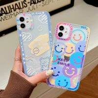 （cold noodles）เคสใสรูปยิ้มสำหรับ iPhone 11 13 14 Pro Max 12พัดลมพกพา IPhone11 XR XS X 7 8 Plus SE 2022 2020ฝาครอบป้องกันเลนส์