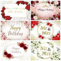 Happy Birthday Custom Name Photography Background Flower Wreath Blooms Wedding Ceremony Baby Shower Party Photographic Backdrop Colanders Food Straine