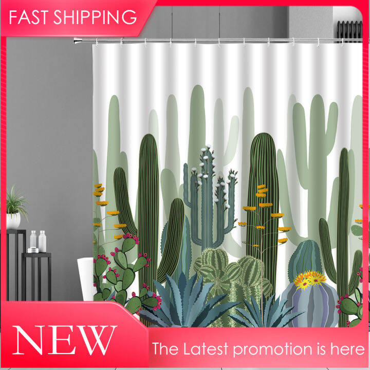 Cactus Shower Curtain Green Tropical Plant Leaf Bathroom Curtains Home