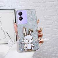 เคสโทรศัพท์เคส VIVOY17s VIVO Y17s เคส ดีไซน์ใหม่แวววาวโปร่งใสเป็นท้องฟ้าเต็มไปด้วยดวงดาวเลื่อมเคสด้านหลังโทรศัพท์มือถือแบบนิ่มพร้อมขาตั้งซ่อนรูปกระต่ายน่ารักการ์ตูน Case 2023