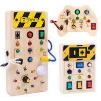 เด็ก Montessori ไม้ Busy Board พร้อมไฟ LED Sensory กิจกรรมการศึกษา Travel ของเล่นสำหรับเด็กวัยหัดเดิน1-3Y Toggle Switch Toy