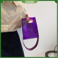 CHUAN ลูกอม-สี กระเป๋าสะพายไหล่แบบสั้น พร้อมสายรัดที่ถอดออกได้ เจลลี่ใส ถุงช้อปปิ้งถุง แฟชั่นสำหรับผู้หญิง พีวีซีพีวีซี กระเป๋าชายหาดถุง สำหรับผู้หญิง