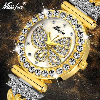 （A Decent035）MISSFOXWomenLuxuryBig18K Gold WatchSpecialExpensive Ladies Wrist Watch