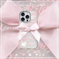 เคสสุดหรูสำหรับ IPhone เคสโบว์สีชมพูภาษาอังกฤษขนาด11 12 13 14 Pro Max เคสโทรศัพท์กันกระแทกฝาหลังรูปการ์ตูนน่ารัก