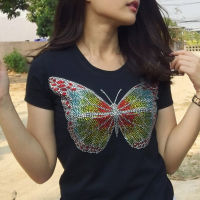 KUNI  #K6 เสื้อยืดแต่งเพชรเกาหลี ลายผีเสื้อ ปักเพชร Butterfly Multicolor by Kunibrand