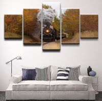 Lizhanmin Forest Train ภาพวาด5ชิ้น Art Home Decor Canvas - HD Print Pictures - No Framed - Perfect For Living Room Decoration