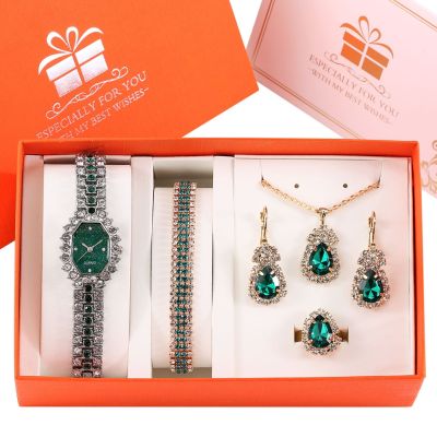 ♤✙ Luxury Fashion Women Watch Jewelry Sets High Grade Gift Box Ladies Quartz Watch Alloy Wristband Female Watches Present Set reloj