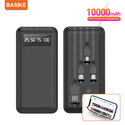 Basike พาวเวอร์แบงค์ 10000mah powerbank พาวเวอร์แบงค์ 4 เอาท์พุต ขนาดใหญ่ พกพาง่าย พร้อมสายเคเบิล Micro IPhone Type-C