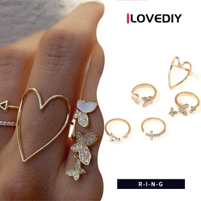 ILOVEDIY แหวนชิ้น/เซ็ต5อันสำหรับผู้หญิง,ชุดแหวนโบราณผีเสื้อโบฮีเมียนปรับรูปทรงเรขาคณิตได้ของขวัญแต่งงานแฟชั่นเครื่องประดับโบฮีเมียน