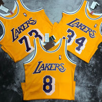 ร้อนกดเสื้อกีฬาของแท้ Mens Los Angeles Lakerss Shaquille ONeal &amp; เดนนิสร็อดแมน &amp; Kobee Bryantt สีเหลือง Swingman Jersey