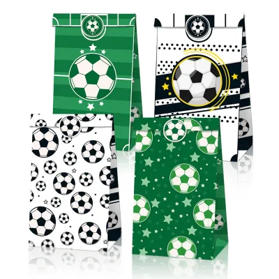 Football Party Bag Sport Soccer Game Birthday Party Cookies Kraft Paper Gift Bags with Stickers Baby Shower Party Supplies