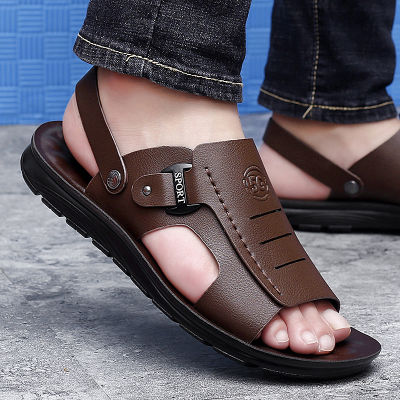 Mens Leather Sandals Flat Bottom Lightweight Slippers Casual Sandals Mens Formal Sandals