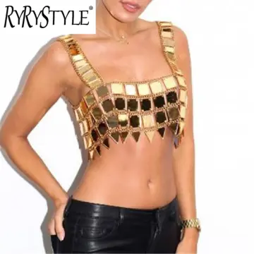Y Butterfly Sequin Crop Top Women Summer Backless V Neck Club