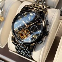 ⌚OLEVS 6617นาฬิกาข้อมือผู้ชายสำหรับผู้ชาย Skeleton Tourbillon นาฬิกาข้อมือสเตนเลสสตีลวันที่ดวงจันทร์นาฬิกาแฟชั่นแบรนด์ชั้นนำ