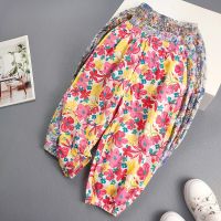 Summer Sweet Girls Flowers Pants Kids Casual Print Retractable Feet Pants Babys Girls Boys Cool Breathable Beach Pants